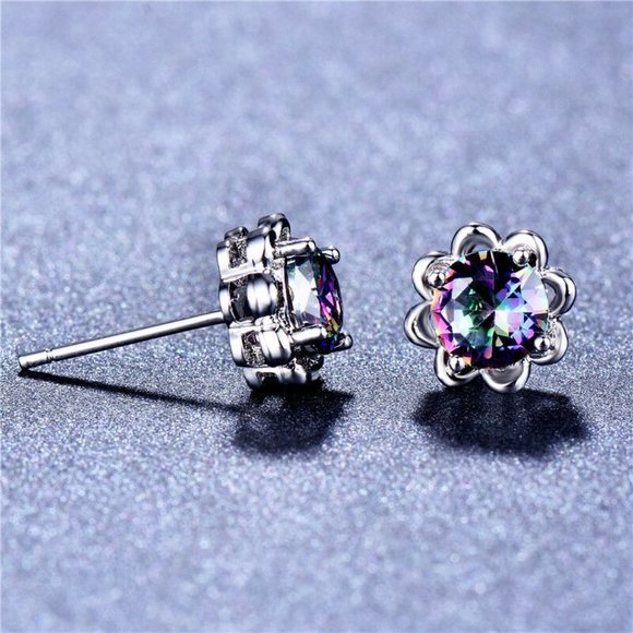 ✨ Round Colorful Micro Pave Zircon Stud Earrings for Women, EVGG1034 - Picture 3 of 5